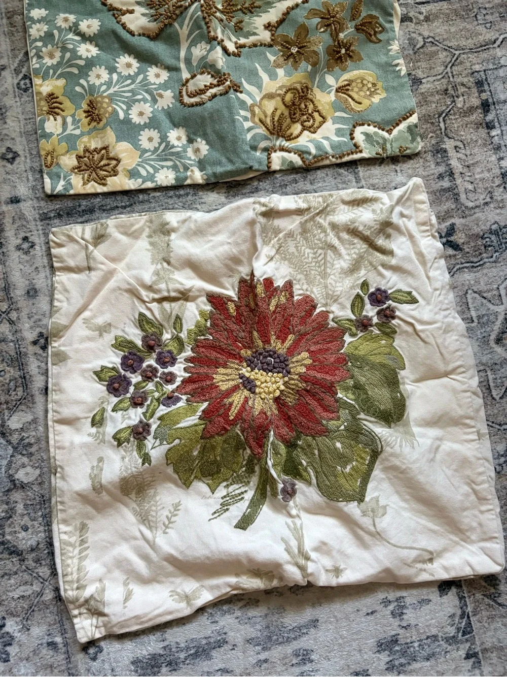 Pottery Barn throw wooden bead pillows bundle 18x18 floral 100% cotton